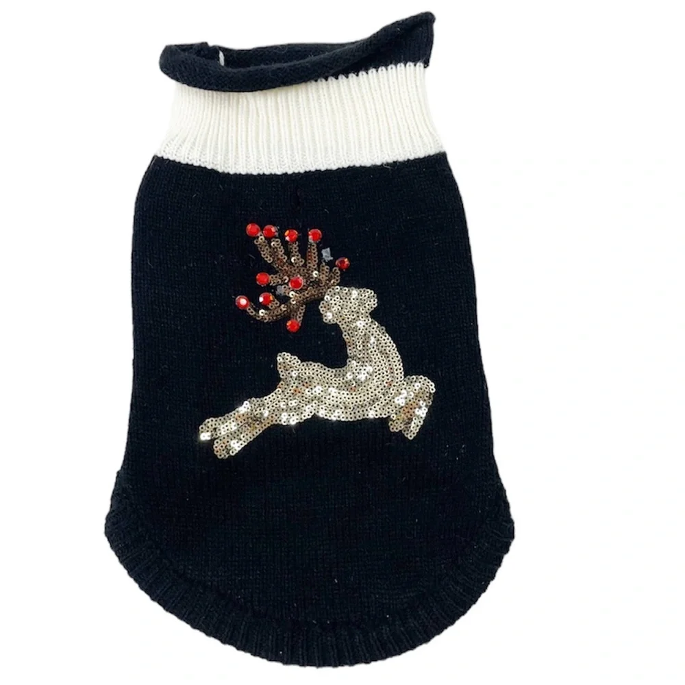 7”x13” Sequin Reindeer Small Dog Sweater